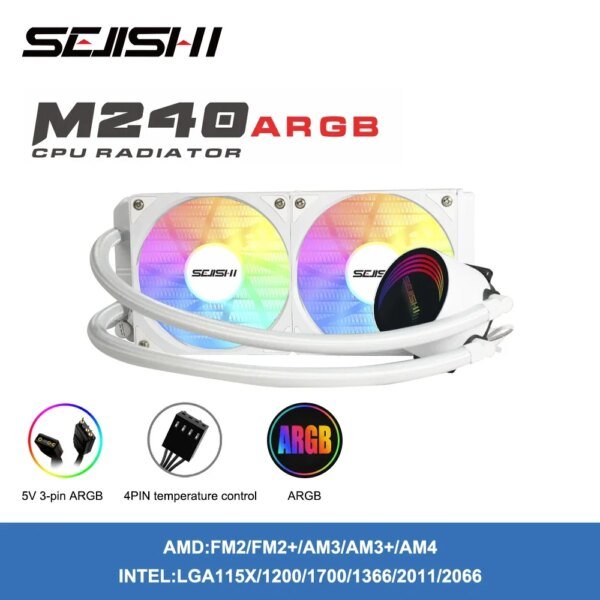 SEJISHI Water Cooling CPU Cooler M240 ARGB Fan Liquid Heatsink Integrated Radiator LGA 2066/2011/1151/1155/AM3+/AM4 Watercooler