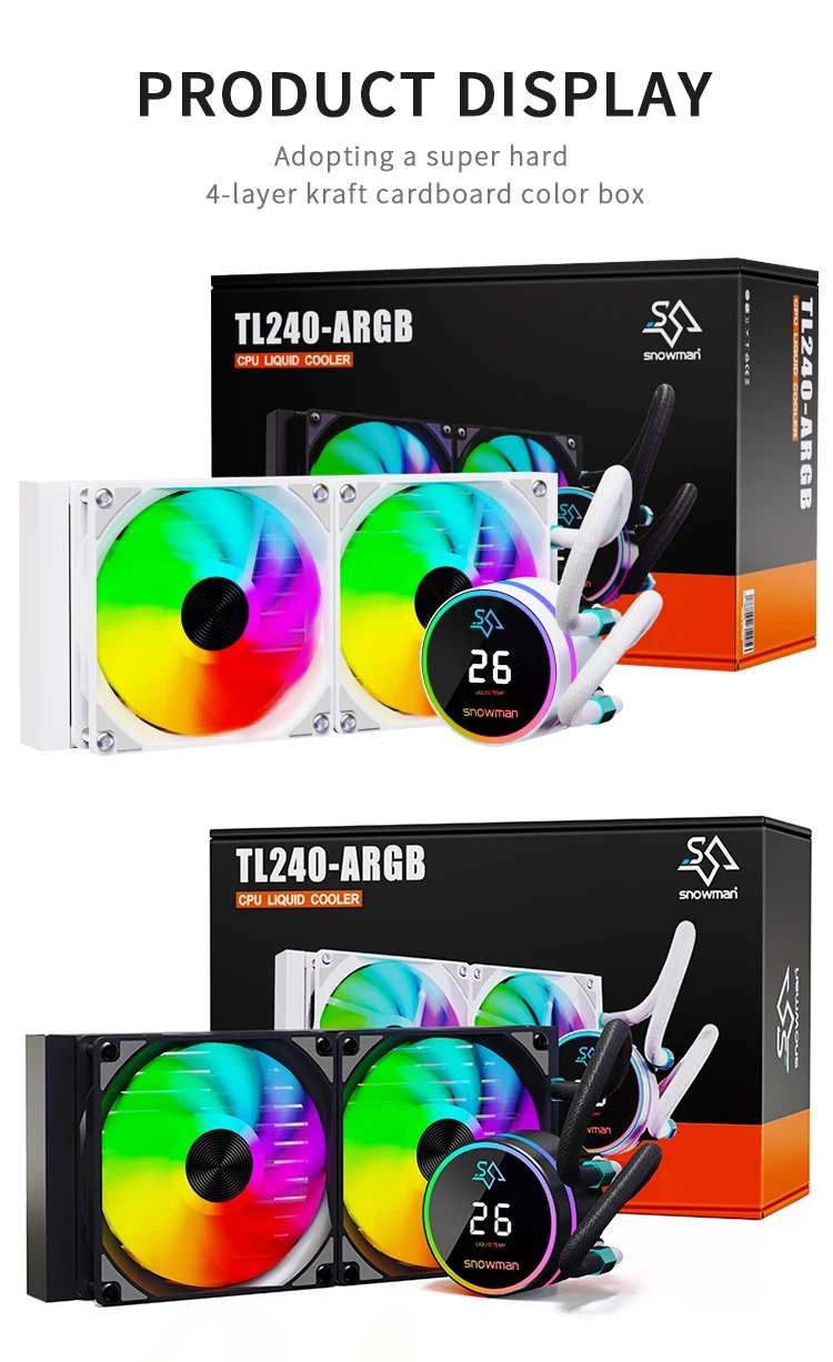 SNOWMAN 240mm Water Cooler CPU liquid Cooling computer PC Heatsink RGB ARGB fan Radiator LGA 1700 1200 1151 X79 X99 2011 AM4 AM5