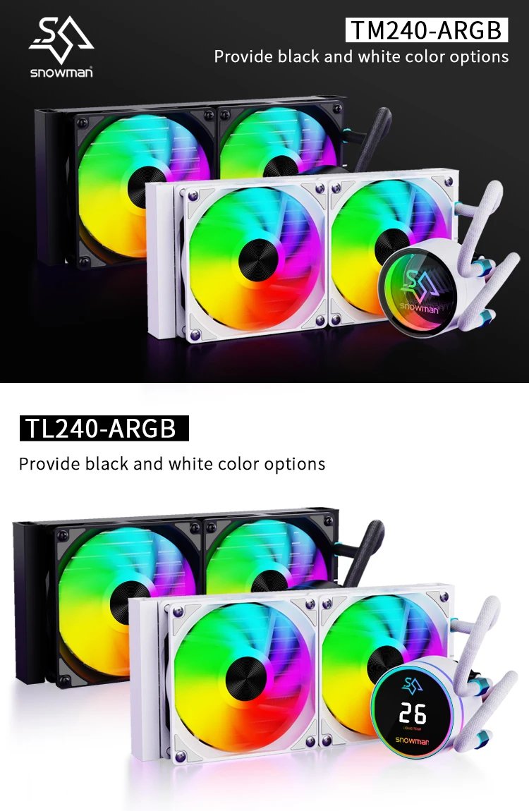 SNOWMAN 240mm Water Cooler CPU liquid Cooling computer PC Heatsink RGB ARGB fan Radiator LGA 1700 1200 1151 X79 X99 2011 AM4 AM5