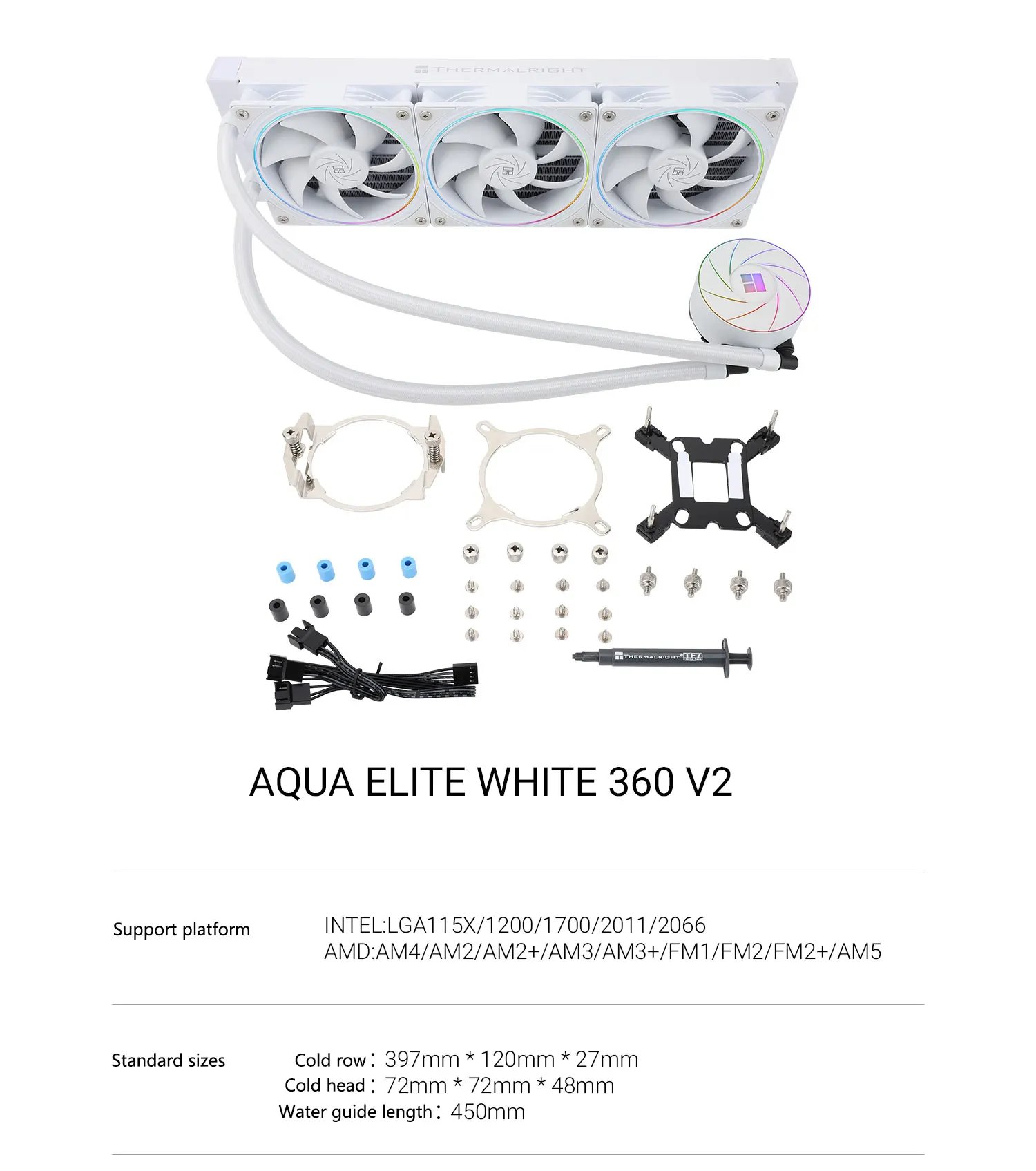 Thermalright AQUA ELITE 360 V2 White ARGB Liquid Cooler 5V 3PIN CPU Fan Integrated Water Cooling Radiator For LGA1700 115x AM5