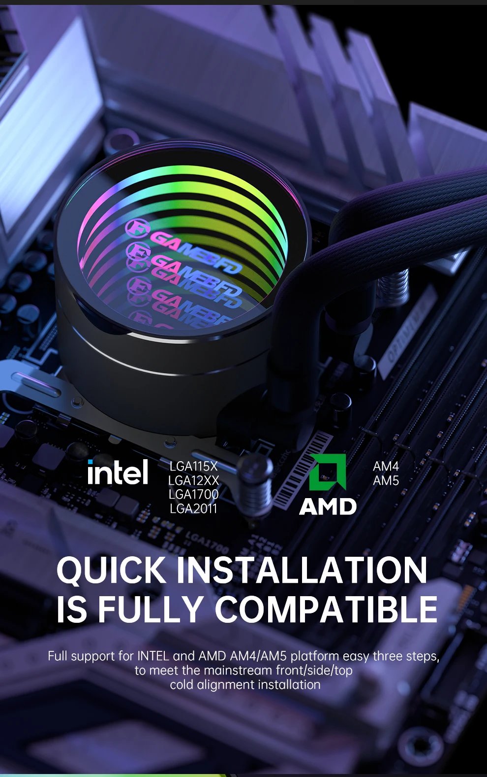 KP-240 CPU 240mm Water Cooling Computer Cooler AIO RGB ARGB Liquid Fan Ventilador Radiator For LGA115X 1200 1700 2011 AM4 AM5