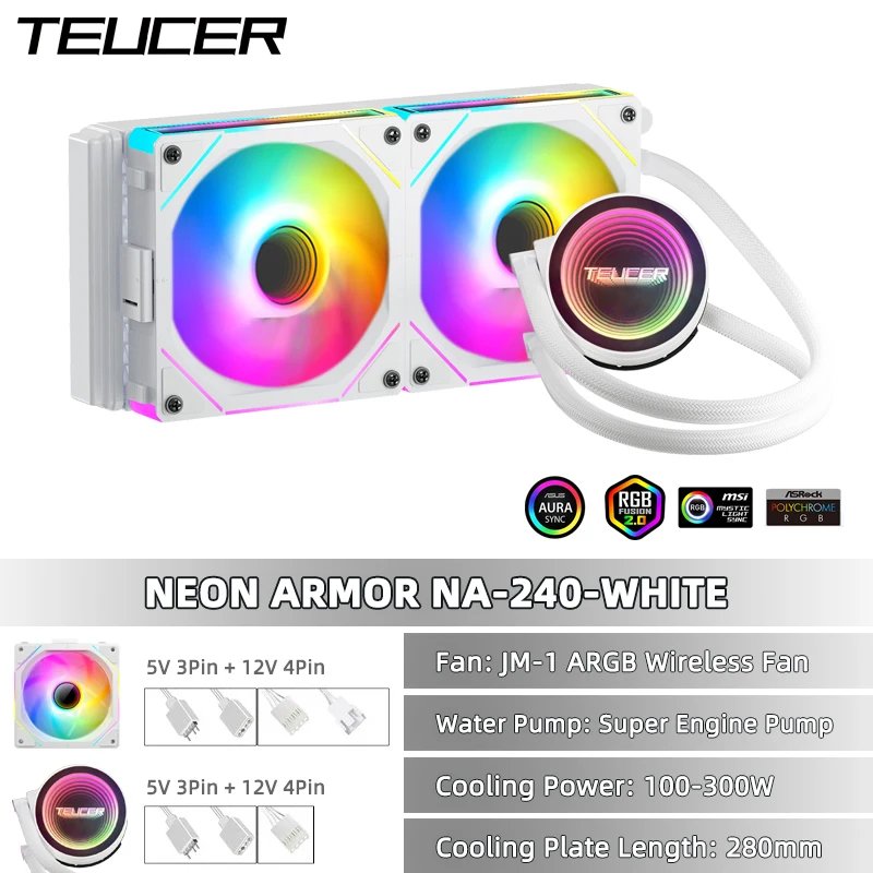 TEUCER CPU Water Cooler With JM-1 Fan All In One CPU Liquid Cooling 240mm/360mm ARGB Water-Cooled Radiator for X99 Motherboard