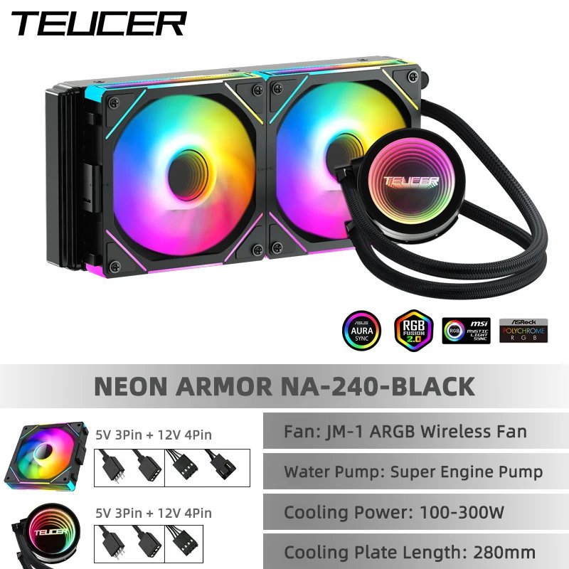 TEUCER CPU Water Cooler With JM-1 Fan All In One CPU Liquid Cooling 240mm/360mm ARGB Water-Cooled Radiator for X99 Motherboard