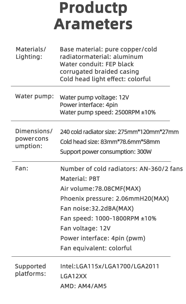 TEUCER AF-240 Water Cooling CPU Cooler 240mm rgb fan Liquid Heatsink Integrated Radiator LGA 2011/12xx/1700/115x/AM4/AM5 AMD