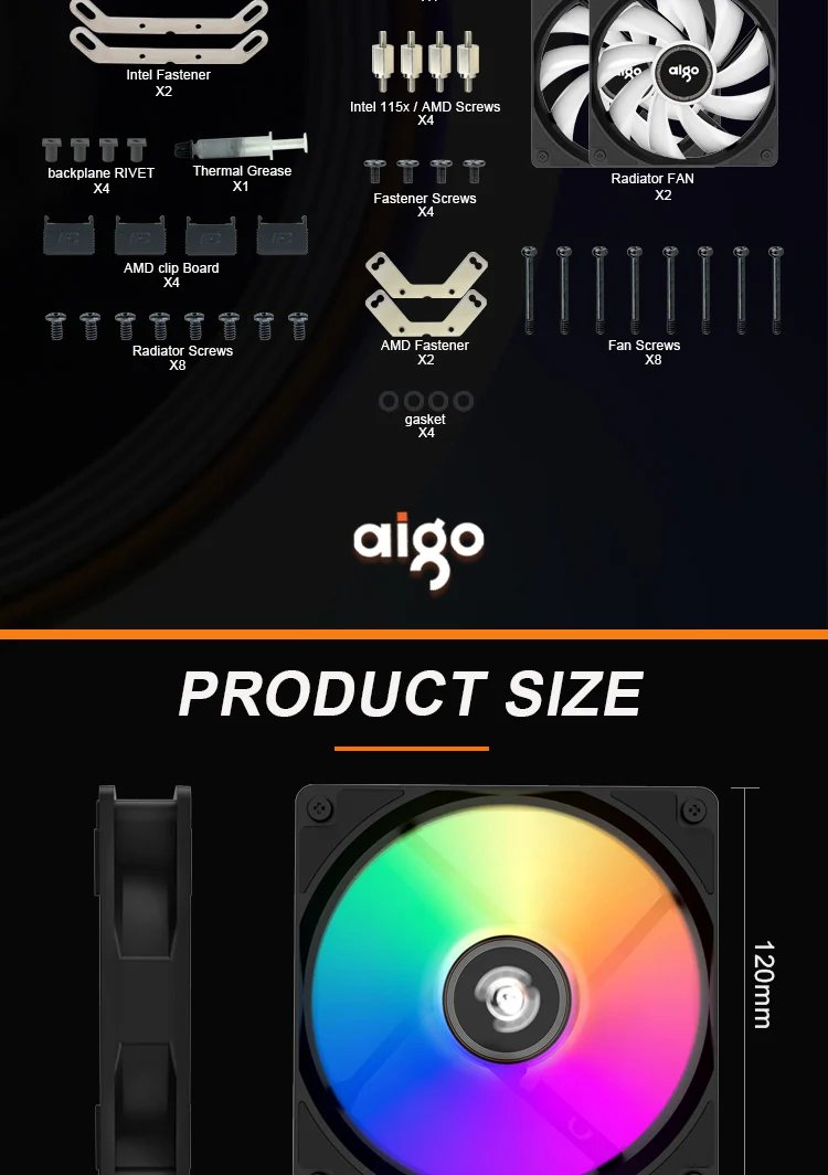 Aigo ACSE Water Cooling CPU Cooler 120 240 mm RGB Fan Liquid Heatsink Integrated Radiator LGA 2066/2011/1151/1155/AM3+/AM4 AMD