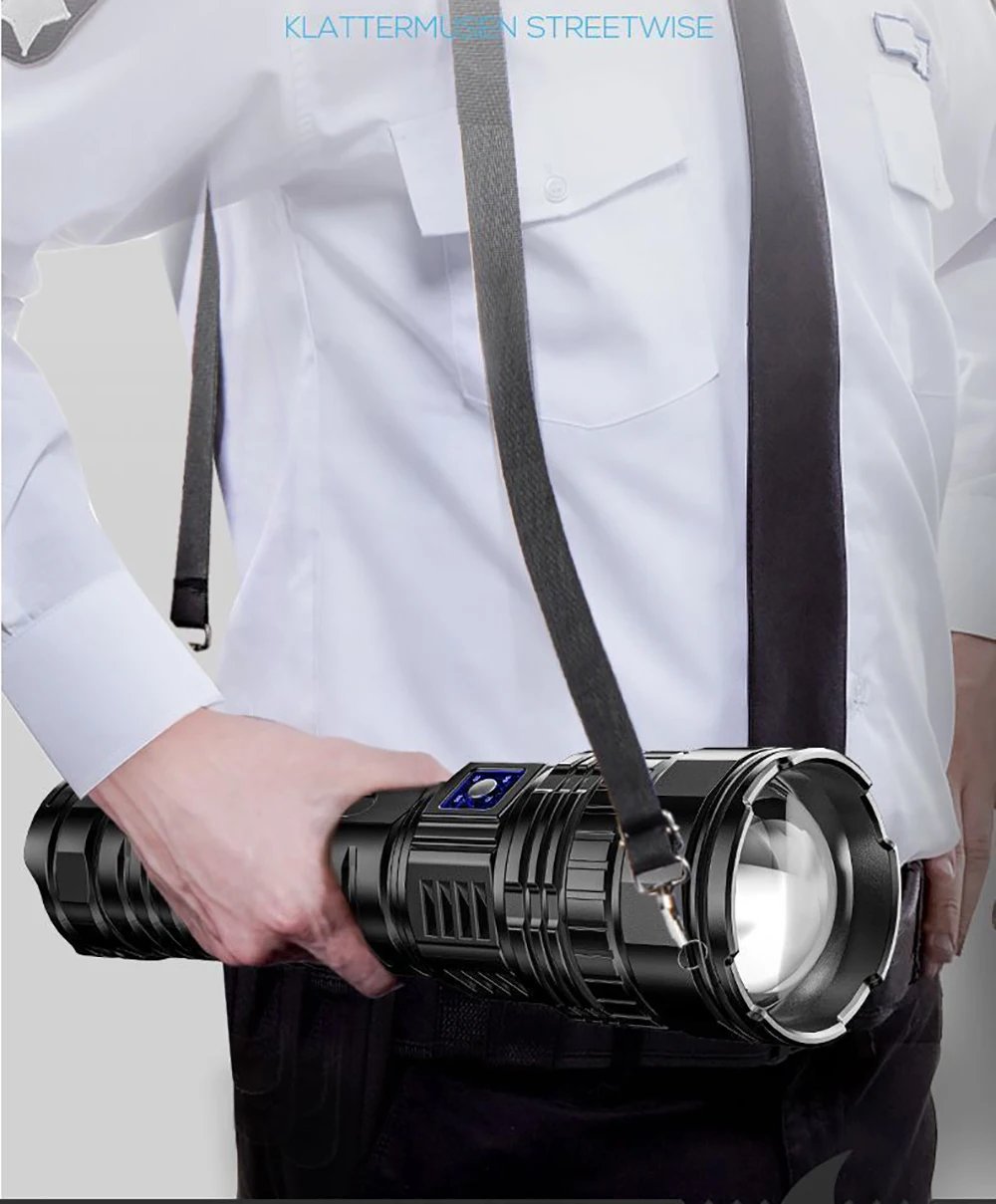 10000LM 800W Most Powerful Led Flashlights Tactical 15000mah Built-in Battery Flash Light Emergency Spotlights 4km Holiday Gifts