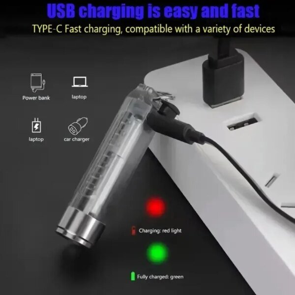 1PC Rechargeable Mini Keychain Flashlight with 10 Modes and Magnetic Base - Ideal for Camping and Outdoor Activities - Image 4