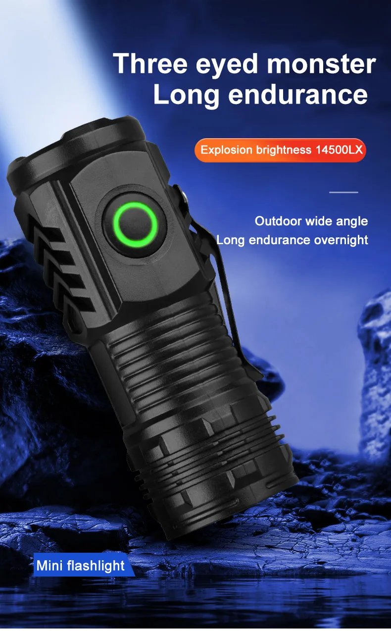 New Ultra Powerful Flashlight 3 Core LED Mini Tactical Flashlight Rechargeable High Power LED Torch Metal Pen Clip Hand Lamp