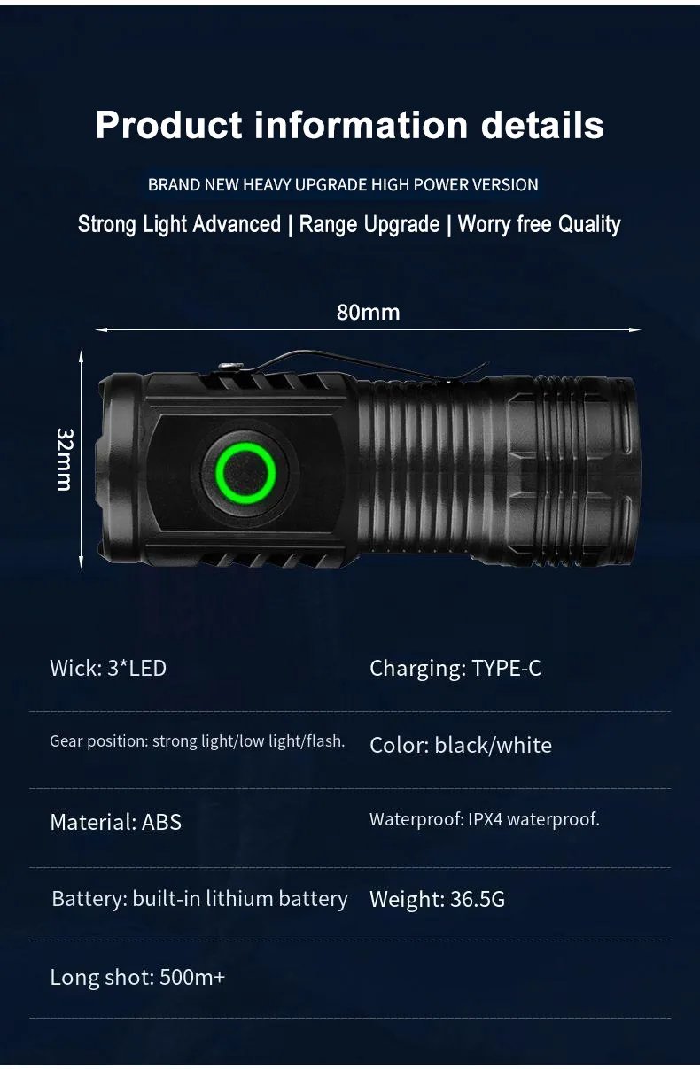 New Ultra Powerful Flashlight 3 Core LED Mini Tactical Flashlight Rechargeable High Power LED Torch Metal Pen Clip Hand Lamp