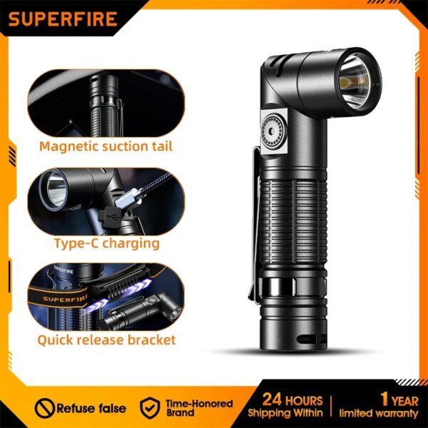 New SUPERFIRE G19-S LED Headlamp USB C Rechargeable 90° Headlight 14500 Flashlight with Indicator Magnet Tail, Head Flash Light