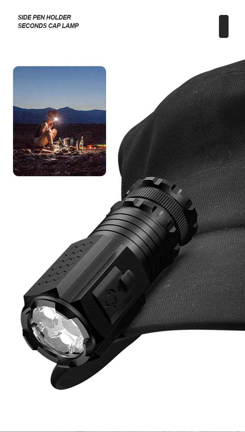 3LED Ultra Strong Light Torch Aluminum Alloy Mini EDC Flashlight Bright Camping Hiking Flashlights with Pen Clip and Tail Magnet