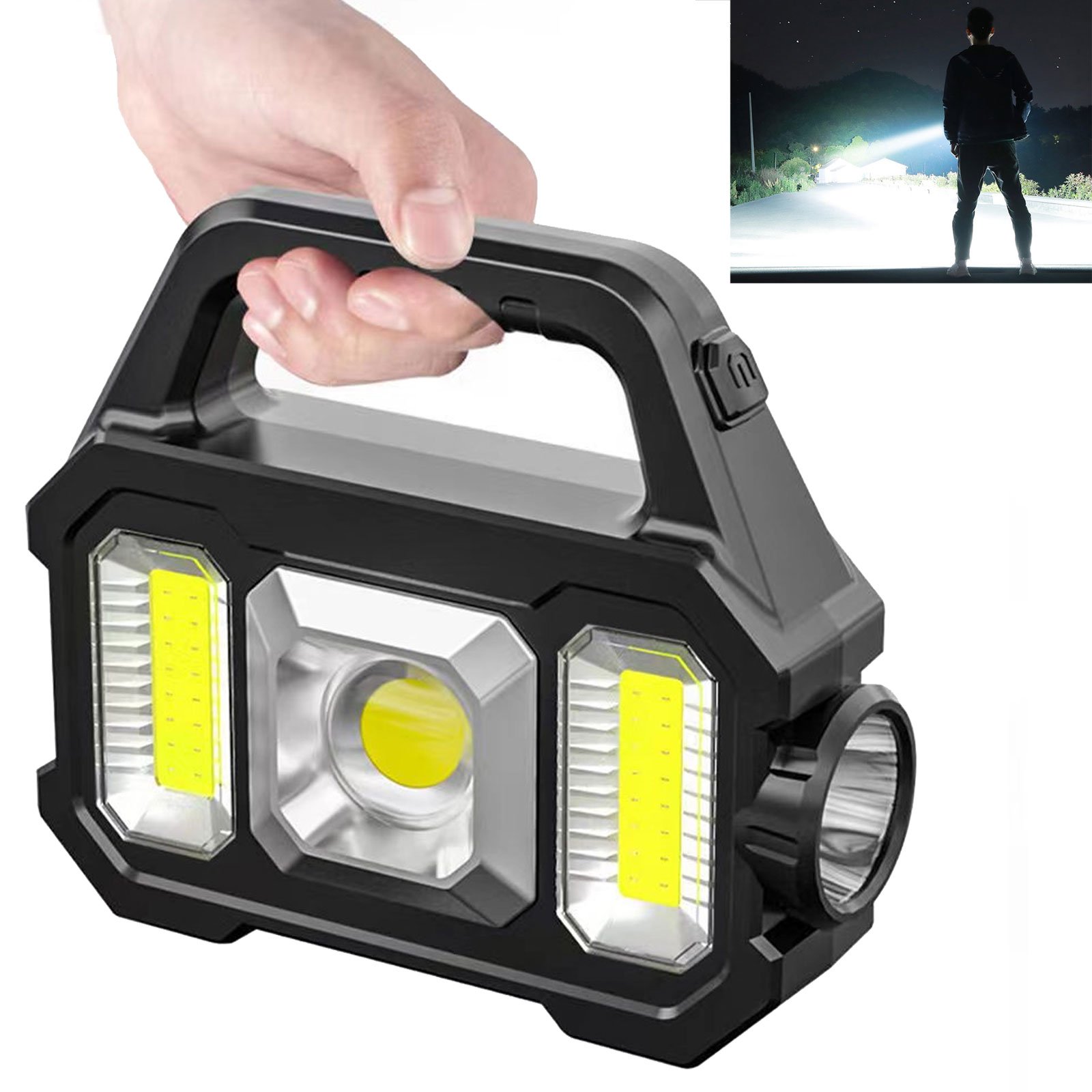 Solar Rechargeable Flashlight  Zoomable Waterproof  COB LED Torch Brightly Light Portable Powerful Lantern  for Camping