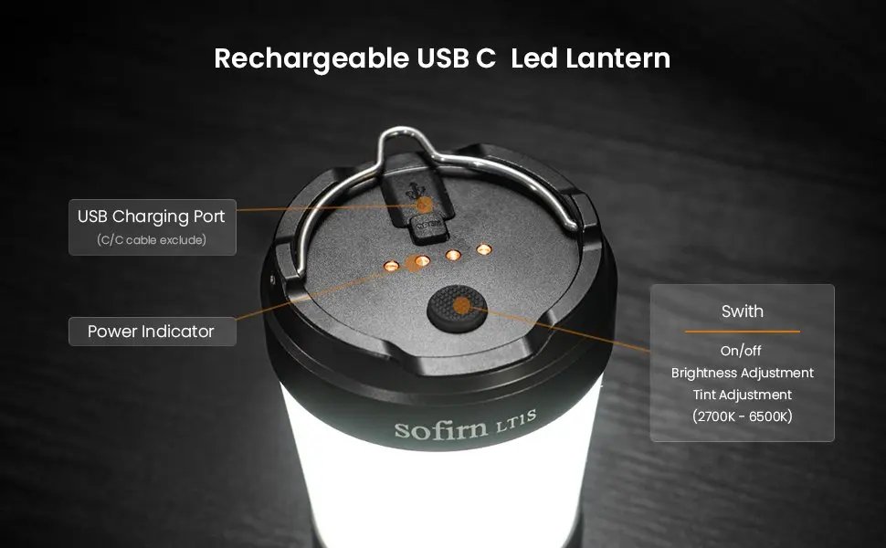 Sofirn LT1S USB C 21700 Rechargeable Camping Light Powerful Torch Portable Emergency Lantern 2700K-6500K with Reverse Charging