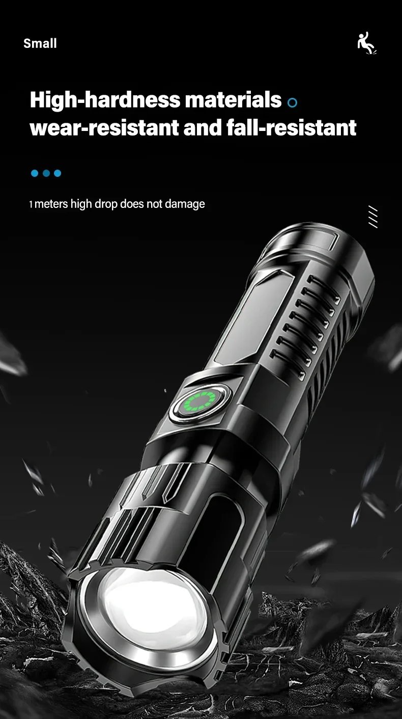 High Power P50 LED Flashlight Zoom Tactical Torch Built-in Battery USB Rechargeable Waterproof Lamp Ultra Bright Lantern