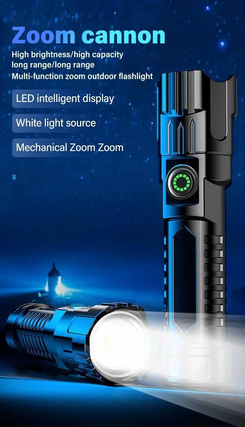 High Power P50 LED Flashlight Zoom Tactical Torch Built-in Battery USB Rechargeable Waterproof Lamp Ultra Bright Lantern