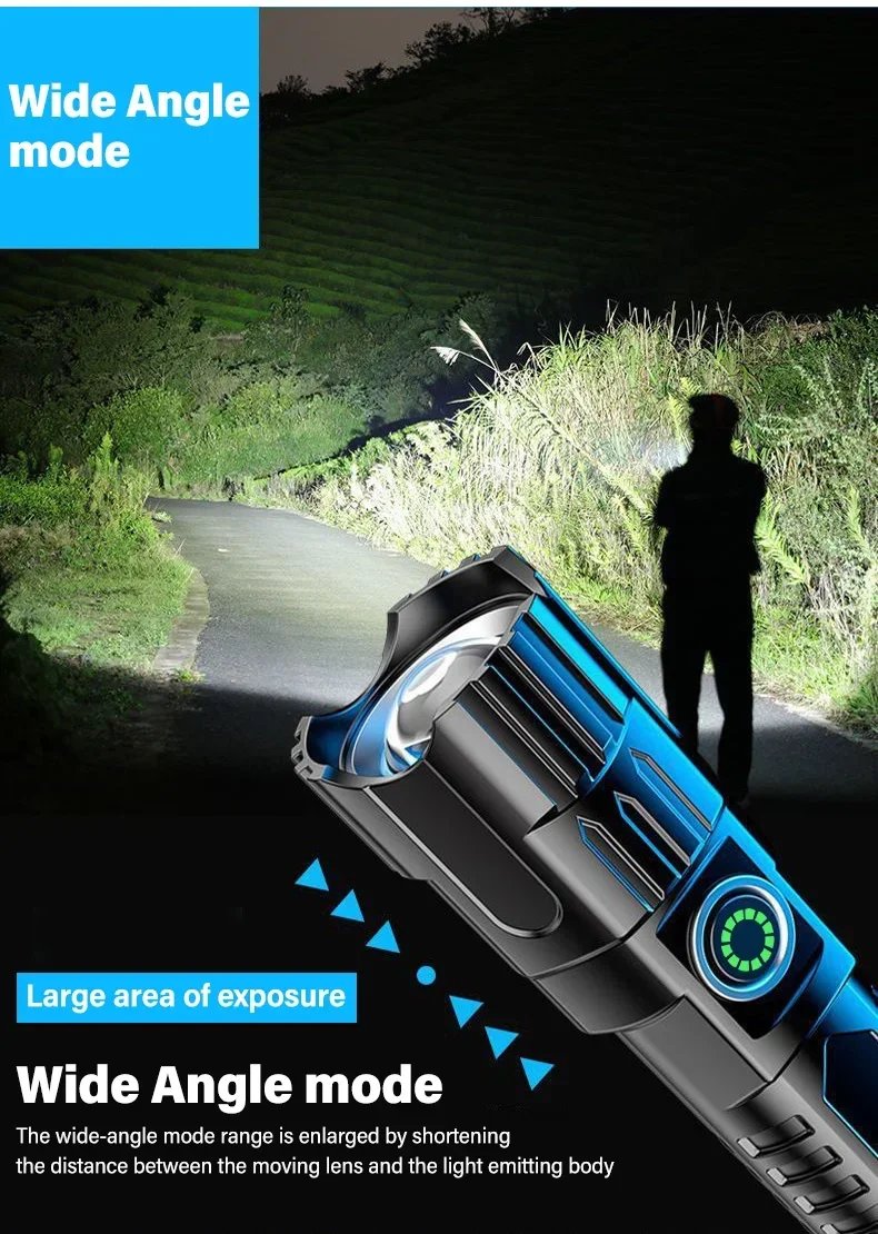 High Power P50 LED Flashlight Zoom Tactical Torch Built-in Battery USB Rechargeable Waterproof Lamp Ultra Bright Lantern