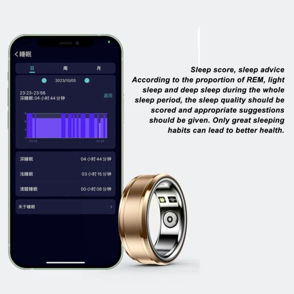 Smart Ring Health Tracker BT 5.1 NFC Sleep Body Temperature Monitoring Step Counter IP68 Smart Ring for Video Scrolling Book Pag - Image 4