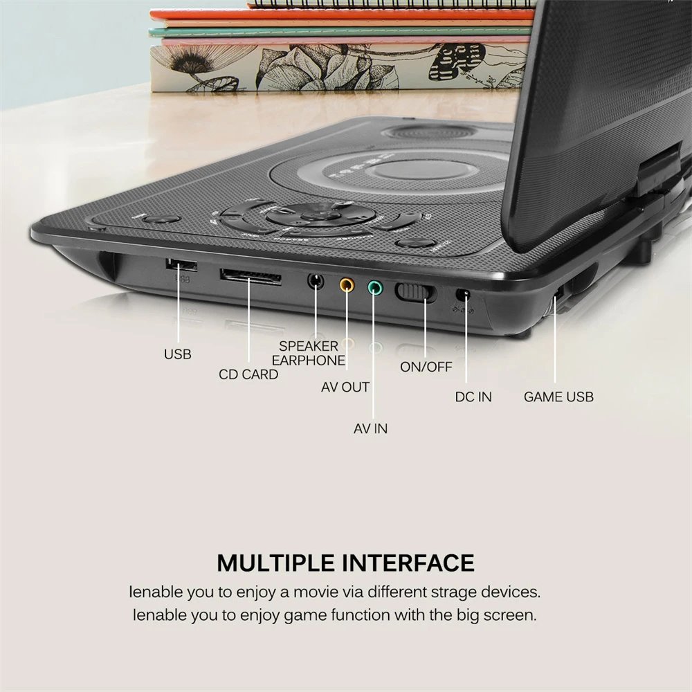 13.9 Inches Portable DVD Player Region-free EVD Player USB Port 270 Degree Rotation Swivel Screen EVD Player Lecteur DVD New