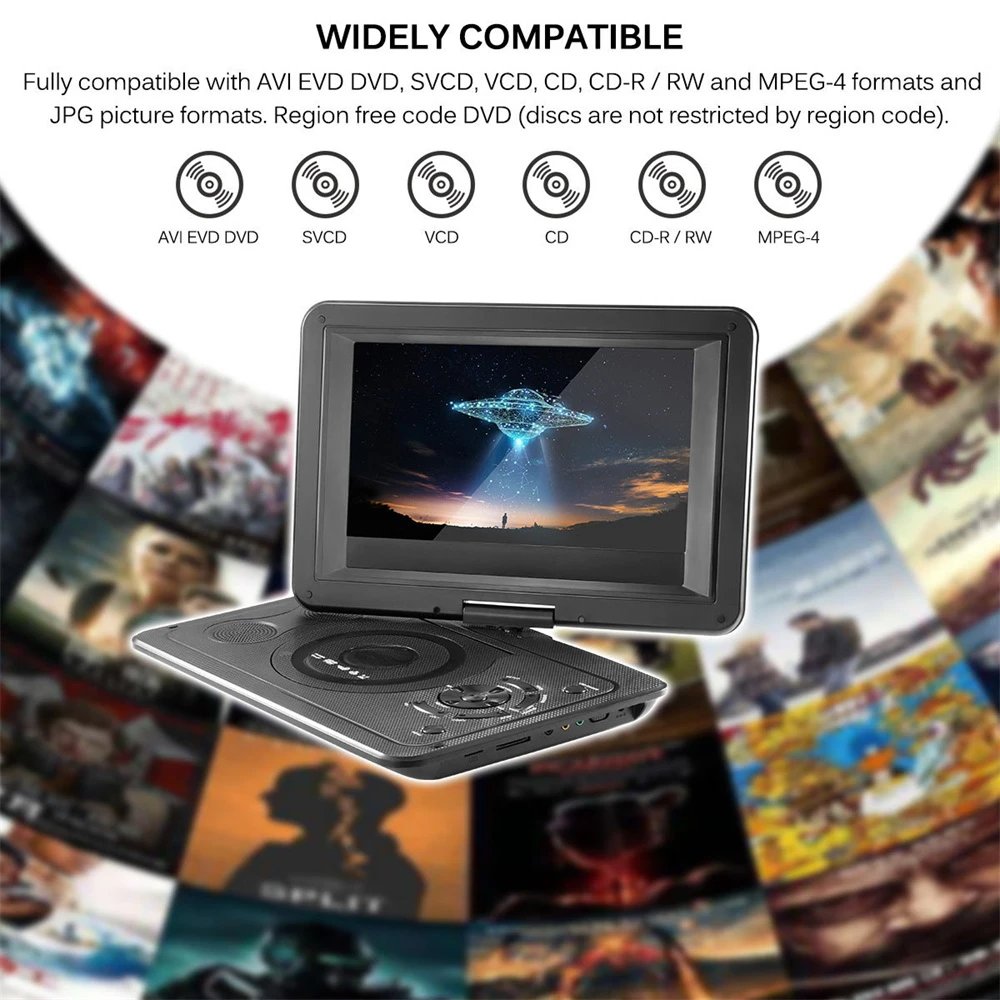 13.9 Inches Portable DVD Player Region-free EVD Player USB Port 270 Degree Rotation Swivel Screen EVD Player Lecteur DVD New