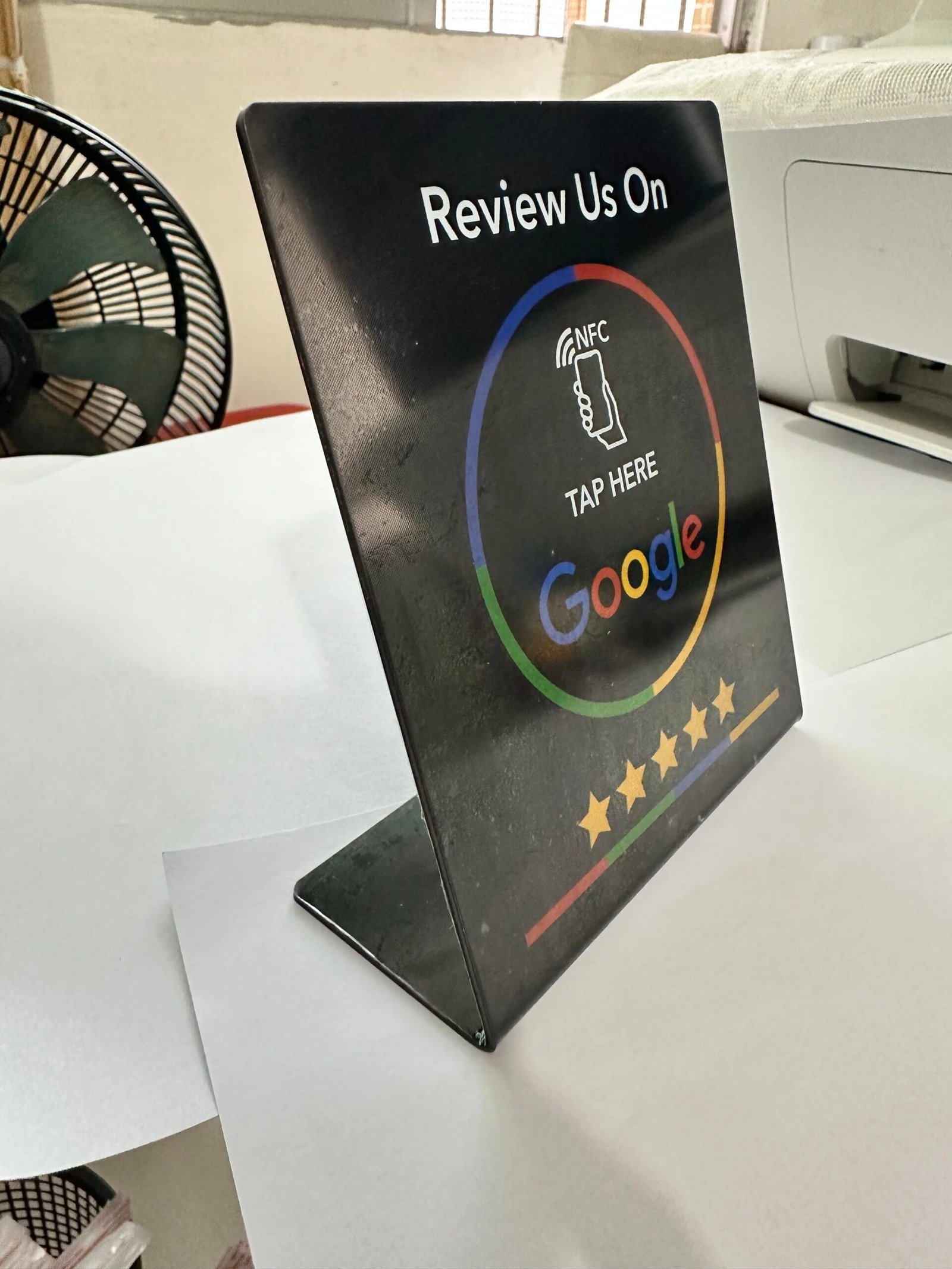 13.56Mhz programmable Google Review Card NFC station table NFC Google Reviews display bending card standing brand bracket Black