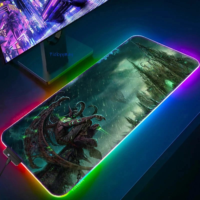 World Of Warcraft LED Backlight Gaming Mousepad Gamer Mousepads RGB Mouse Pad Non-Slip Rubber Deskmats Keyboard Desk Mat WOW