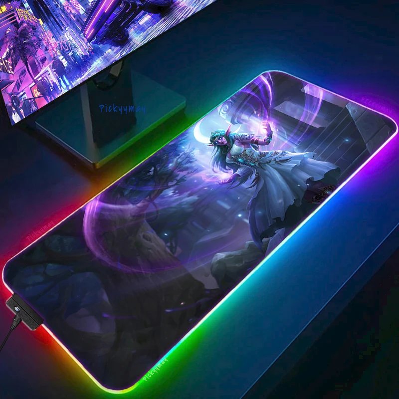 World Of Warcraft LED Backlight Gaming Mousepad Gamer Mousepads RGB Mouse Pad Non-Slip Rubber Deskmats Keyboard Desk Mat WOW