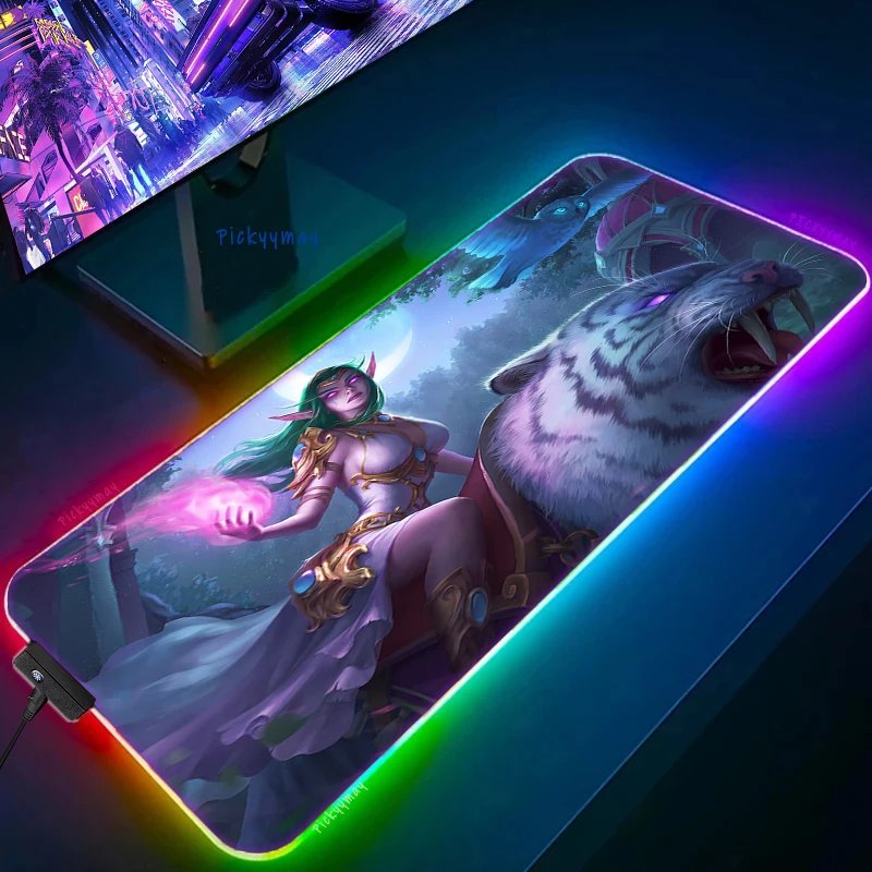 World Of Warcraft LED Backlight Gaming Mousepad Gamer Mousepads RGB Mouse Pad Non-Slip Rubber Deskmats Keyboard Desk Mat WOW