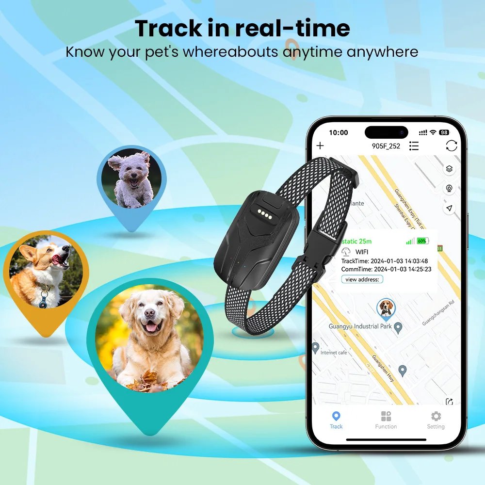 Pets GPS Tracker Real Time Postion Dog Movement Recoard Anti-lost Locator Compatiable For Android Iphone Device