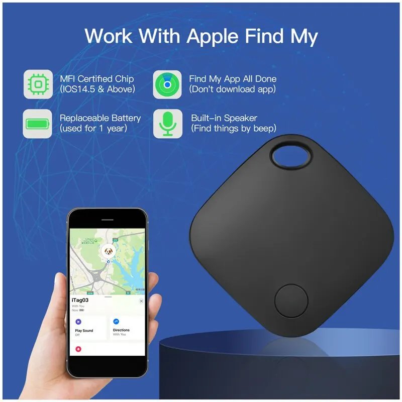 Smart GPS Tracker Work with Apple Find My APP ITag Anti Lost Reminder Device MFI Rated Locator Car Key Pet Kids Finder Pk Airtag