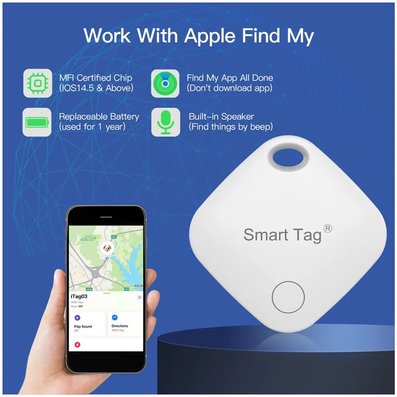 Smart GPS Tracker Work with Apple Find My APP ITag Anti Lost Reminder Device MFI Rated Locator Car Key Pet Kids Finder Pk Airtag