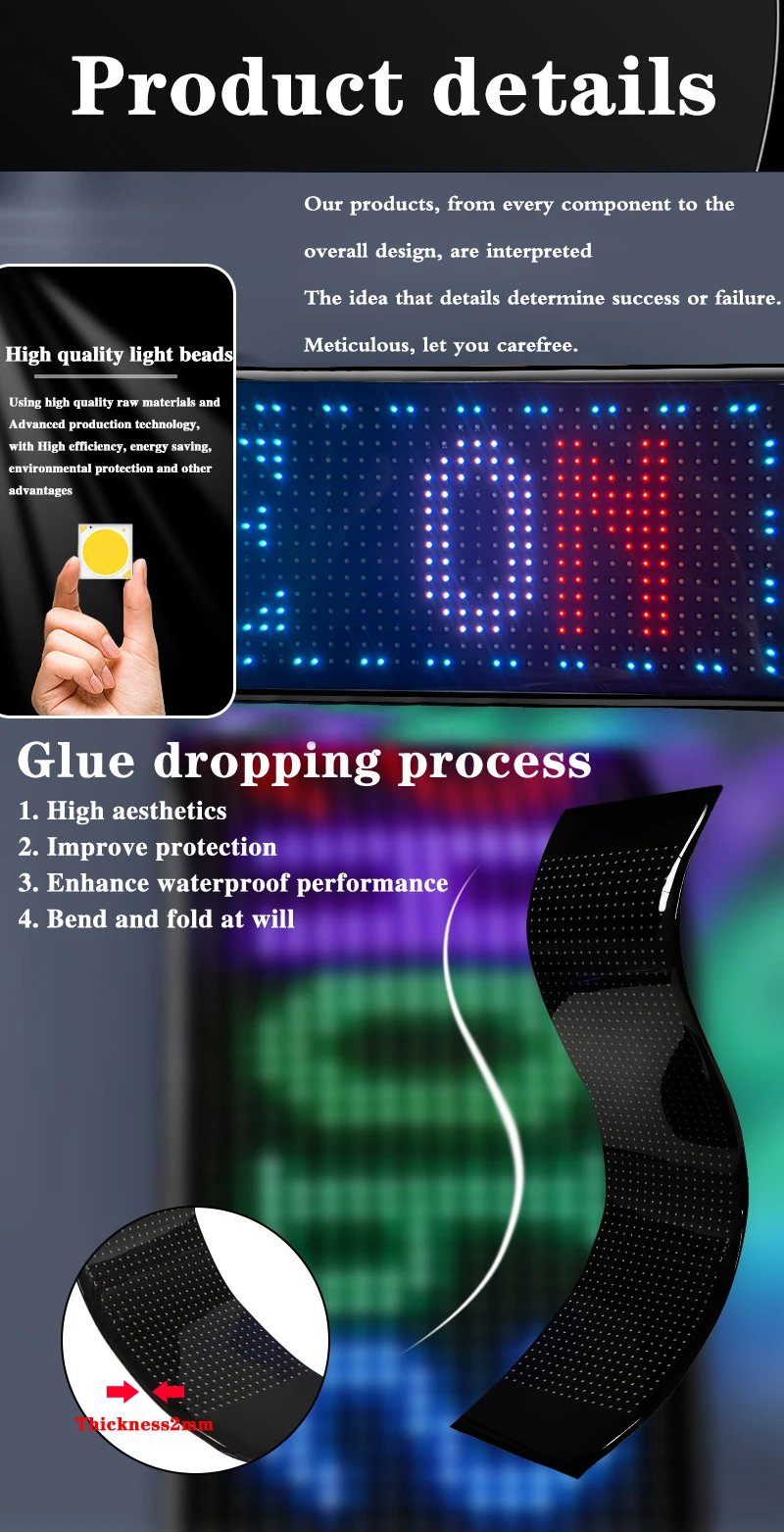 LED Sign Matrix Pixel Panel Scrolling Bright Advertising Display Signboard Flexible USB LED Car Sign Bluetooth App DIY Control