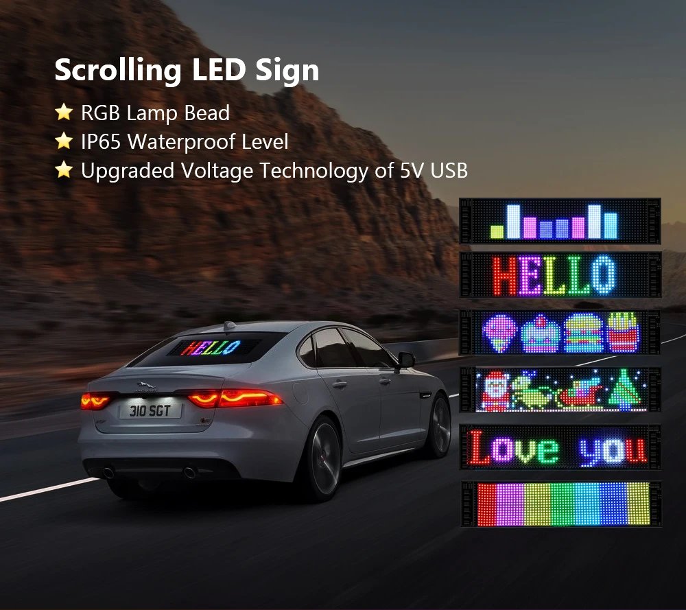 LED Sign Matrix Pixel Panel Scrolling Bright Advertising Display Signboard Flexible USB LED Car Sign Bluetooth App DIY Control