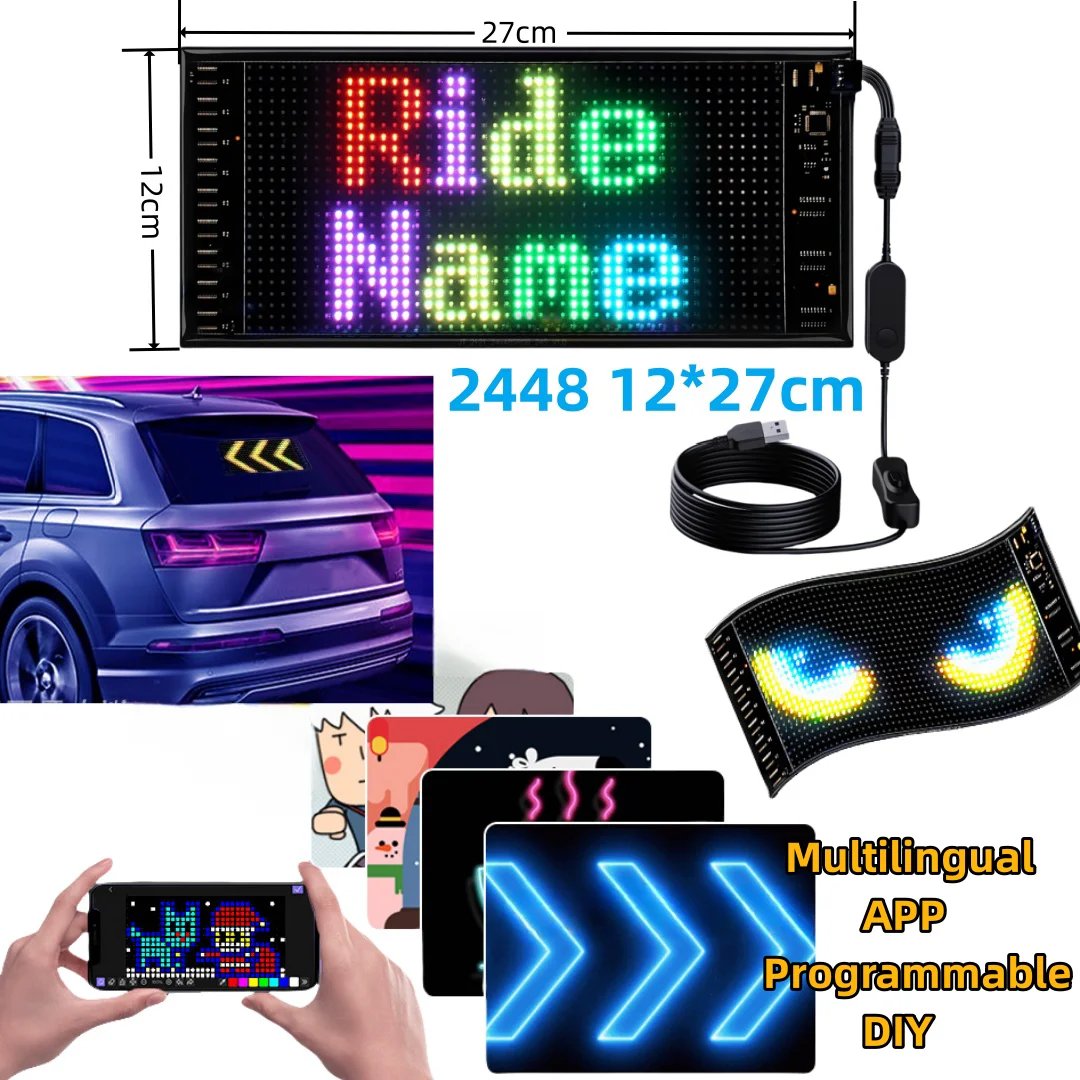 5V USB Car Programm Smart Bluetooth APP Control DIY Graffiti LED Sign for Store Hotel Bar Super Bright Flexible LED Matrix Panel