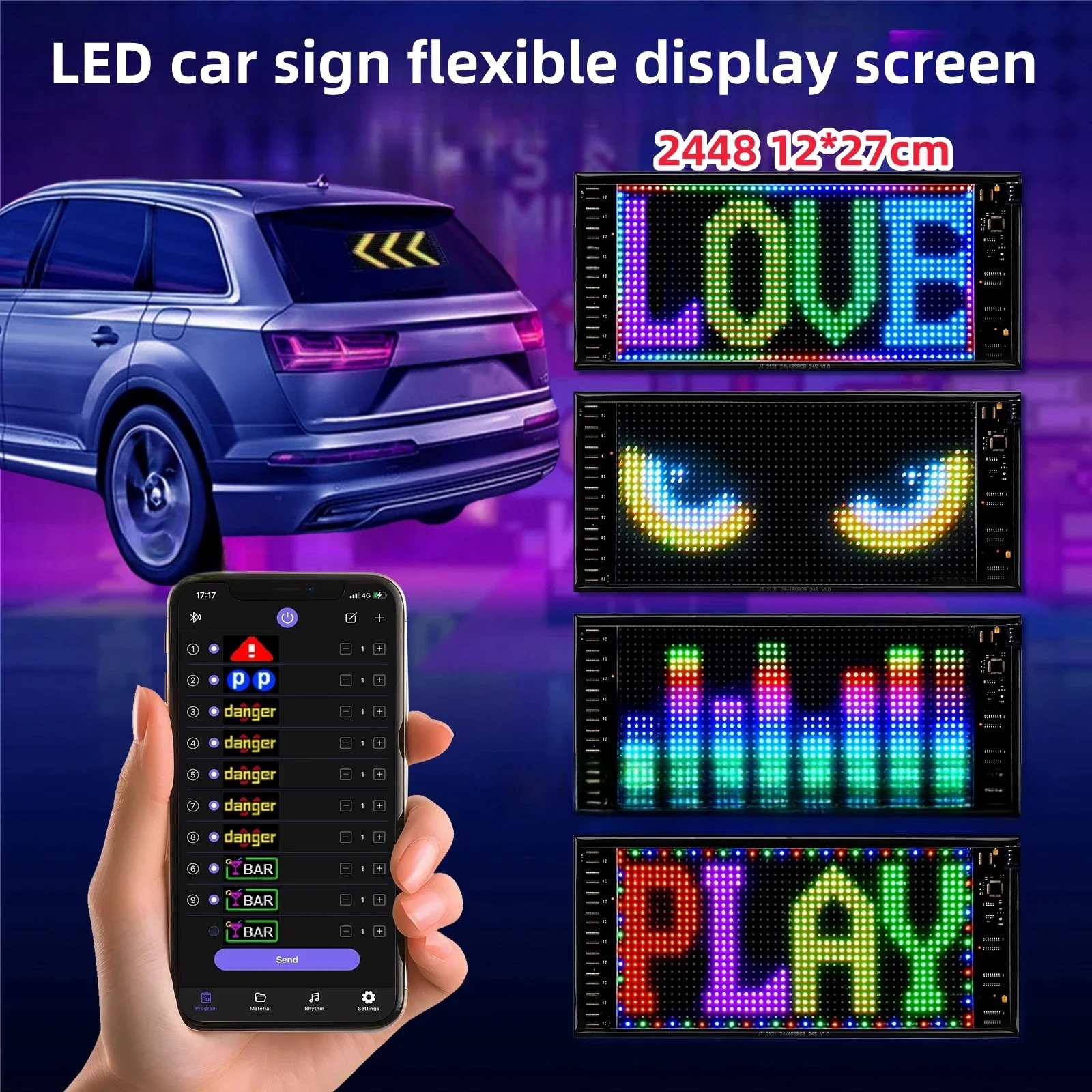 5V USB Car Programm Smart Bluetooth APP Control DIY Graffiti LED Sign for Store Hotel Bar Super Bright Flexible LED Matrix Panel