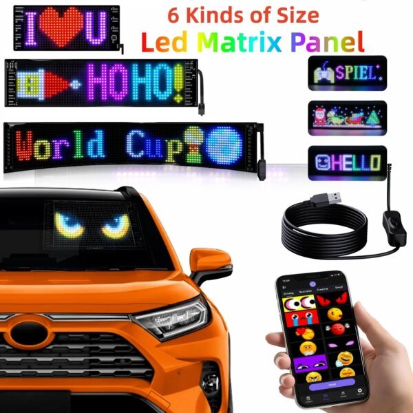 5V USB LED Matrix Pixel Panel with App Control Led Flexible Scrolling Advertising Waterproof RGB Pattern Car Animation Display - Image 3