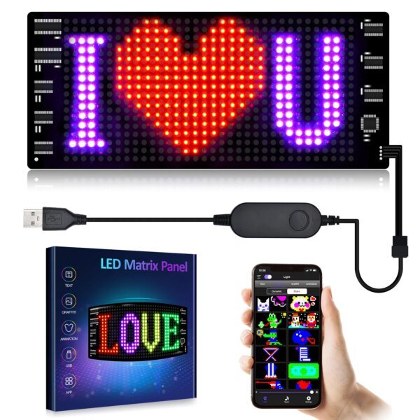 5V USB LED Matrix Pixel Panel with App Control Led Flexible Scrolling Advertising Waterproof RGB Pattern Car Animation Display - Image 2