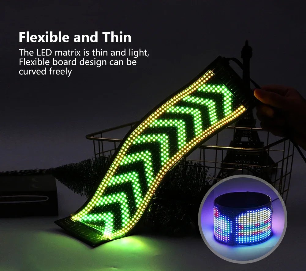 Car Display LED Matrix Pixel Panel USB 5V RGB Pattern Graffiti Scrolling Text Animation Display Car Shop Bluetooth APP DIY