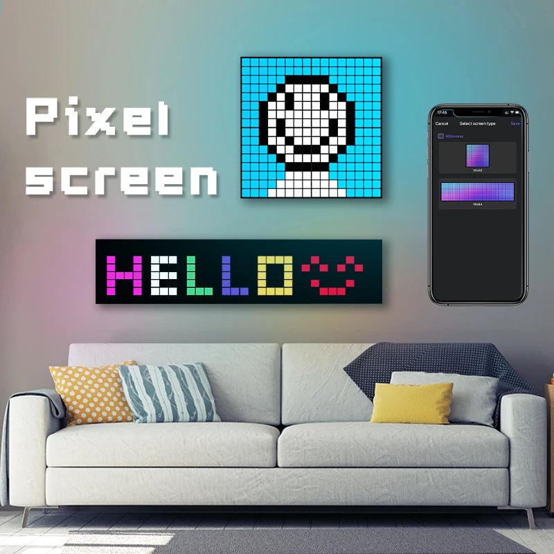 WS2812B DIY Smart Led Matrix Pixel Panel Lamp Addressable RGB Pattern Graffiti Scrolling Text Display Lights App Control Screen