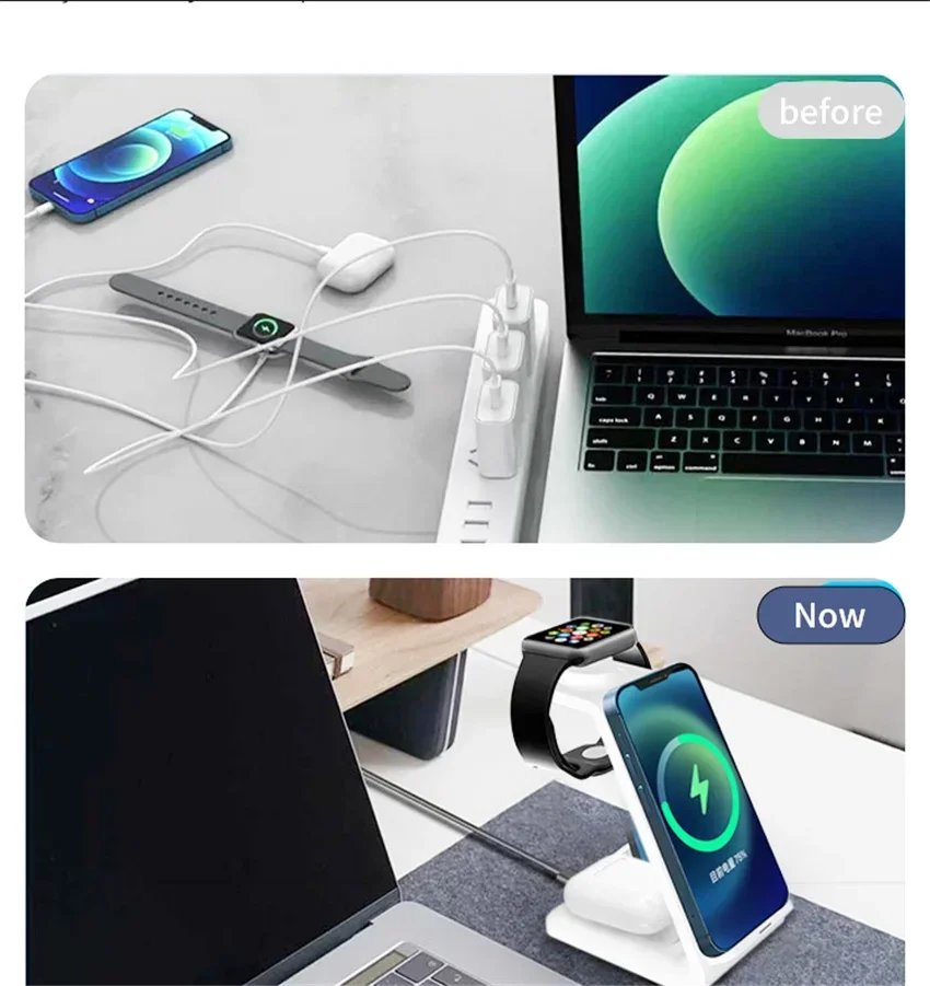 30W 3 In 1 Wireless Charger  Stand Dock For iPhone 15 14 13 12 11 XS Apple Watch 8 7 AirPods  Induction Fast Charging Station