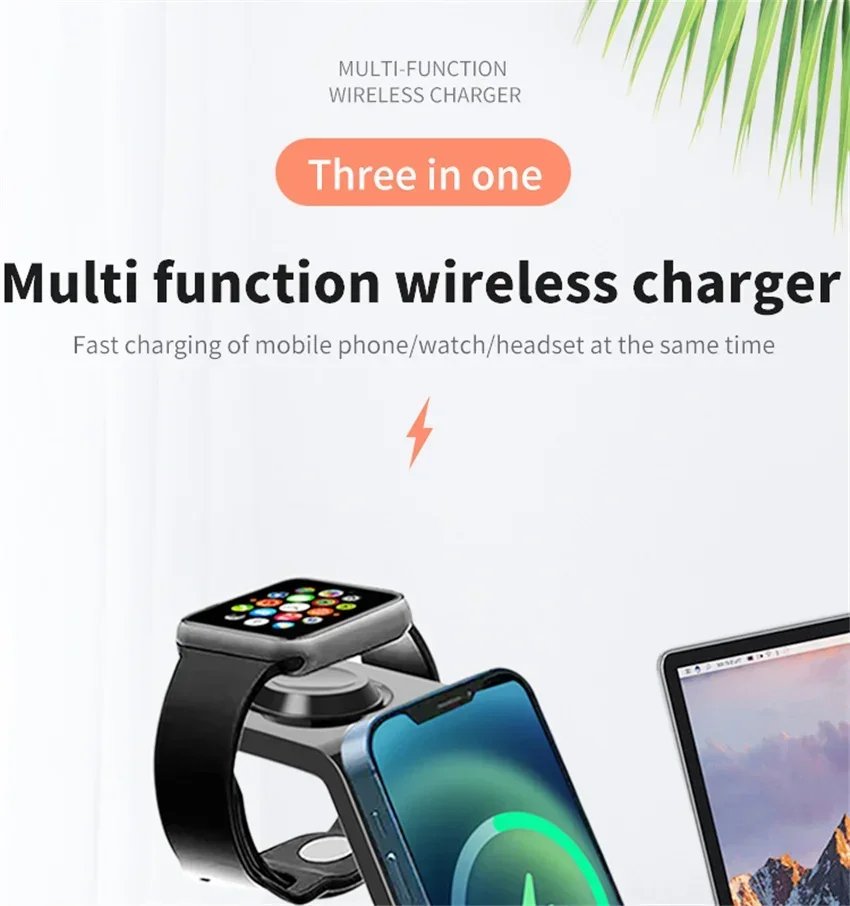 30W 3 In 1 Wireless Charger  Stand Dock For iPhone 15 14 13 12 11 XS Apple Watch 8 7 AirPods  Induction Fast Charging Station