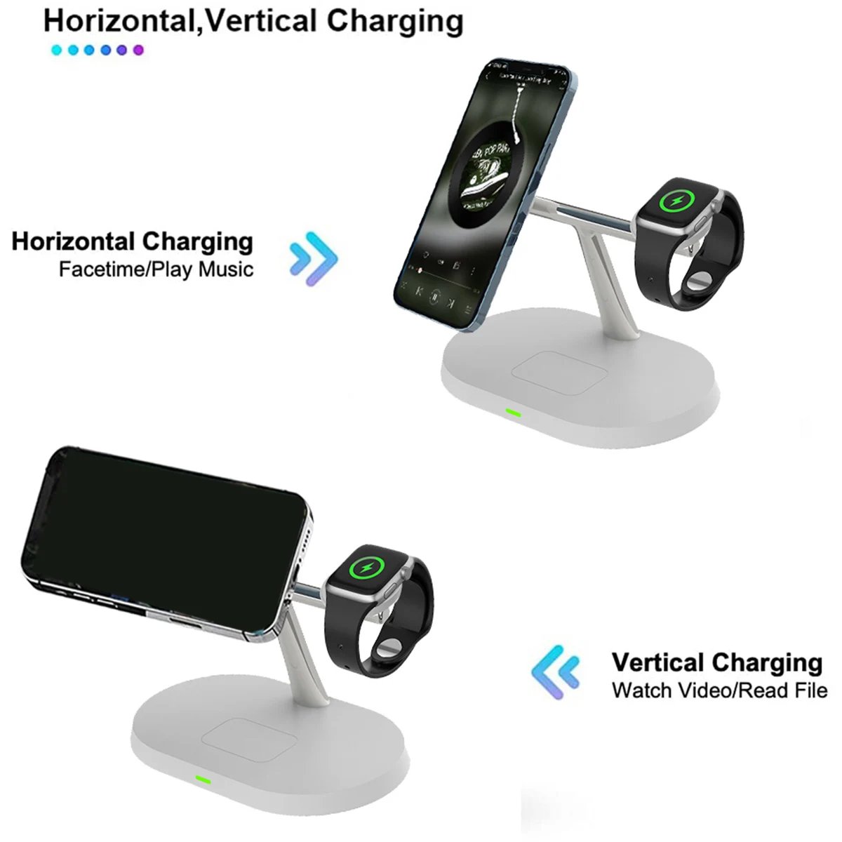 40W 3in1 Wireless Charger Stand Magnetic For iPhone 12 13 14 15 Fast Charging Station for Apple Watch 9 8 7 6 5 Airpods 2 3 Pro