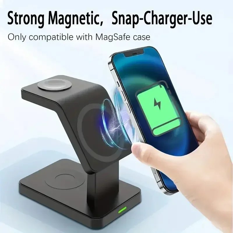 3 In 1 Magnetic Wireless Charger Stand for iPhone 15 14 13 12 Pro Max Apple Watch 1-8 AirPods Macsafe Fast Charging Station Dock