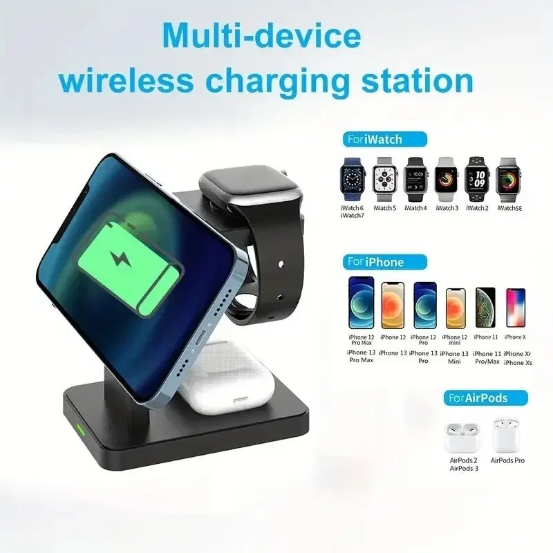 3 In 1 Magnetic Wireless Charger Stand for iPhone 15 14 13 12 Pro Max Apple Watch 1-8 AirPods Macsafe Fast Charging Station Dock