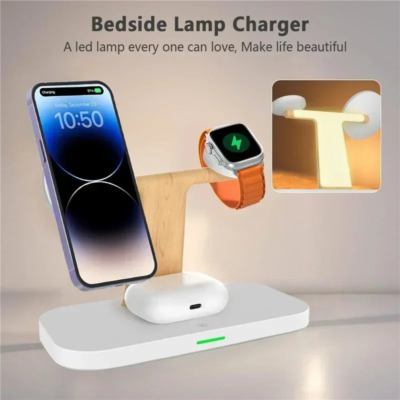 4 in 1 Magnetic Wireless Charger Stand for iPhone 16 15 14 13 Pro Max Apple Watch 1-9 AirPods Fast Charging Station Phone Holder