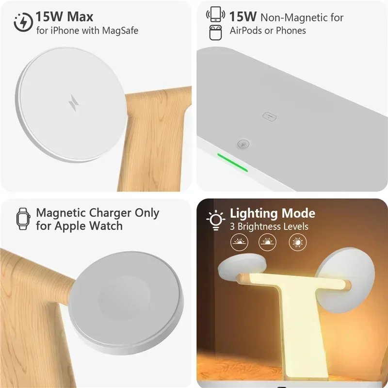 4 in 1 Magnetic Wireless Charger Stand for iPhone 16 15 14 13 Pro Max Apple Watch 1-9 AirPods Fast Charging Station Phone Holder