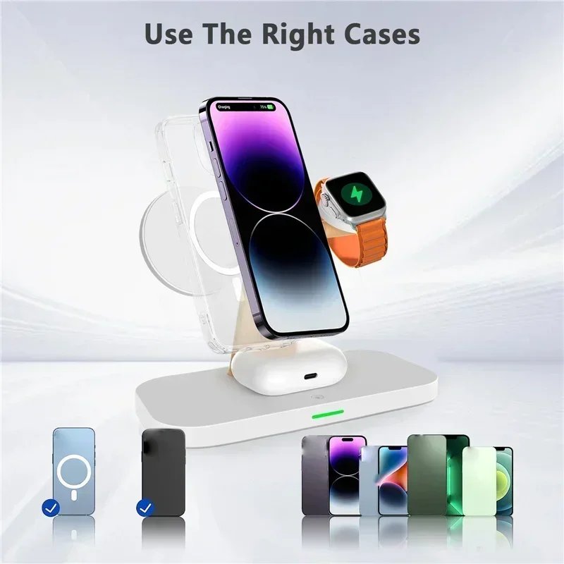 4 in 1 Magnetic Wireless Charger Stand for iPhone 16 15 14 13 Pro Max Apple Watch 1-9 AirPods Fast Charging Station Phone Holder