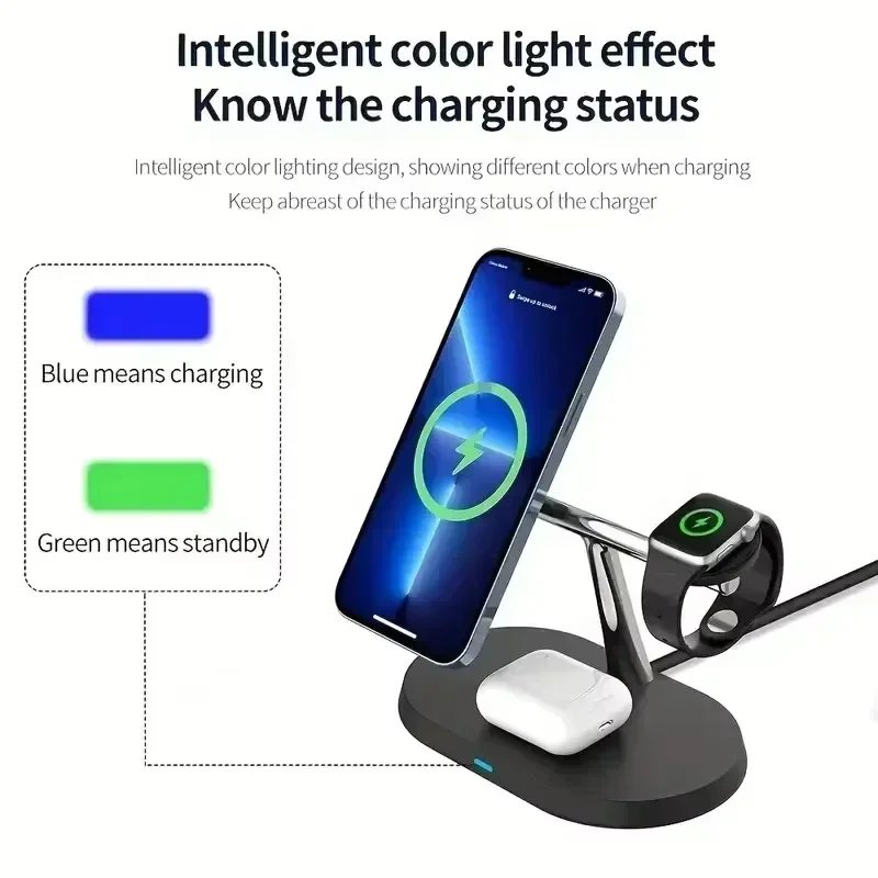 4 in 1 Magnetic Wireless Charger Stand for iPhone 16 15 14 13 Pro Max Apple Watch 1-9 AirPods Fast Charging Station Phone Holder