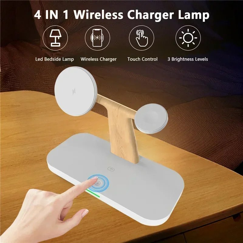 4 in 1 Magnetic Wireless Charger Stand for iPhone 16 15 14 13 Pro Max Apple Watch 1-9 AirPods Fast Charging Station Phone Holder