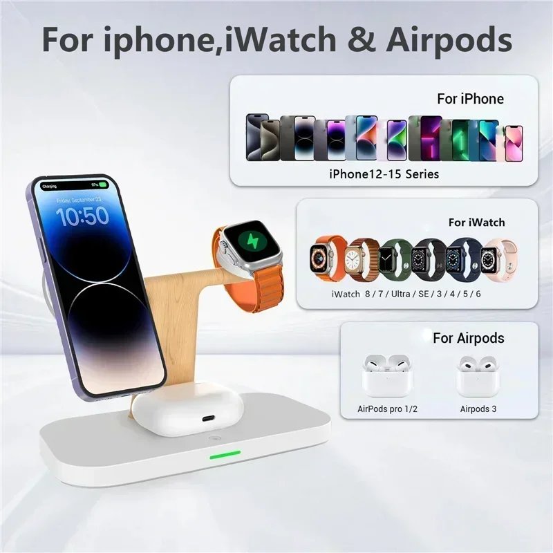 4 in 1 Magnetic Wireless Charger Stand for iPhone 16 15 14 13 Pro Max Apple Watch 1-9 AirPods Fast Charging Station Phone Holder