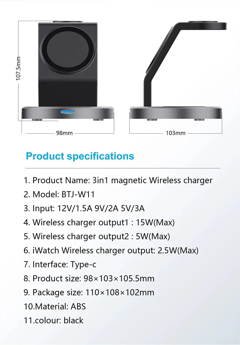 3 In 1 Magnetic Wireless Charger Stand For iPhone 15 14 13 12 Pro Max iWatch AirPods Station Dock MagSafe Fast Charging Station